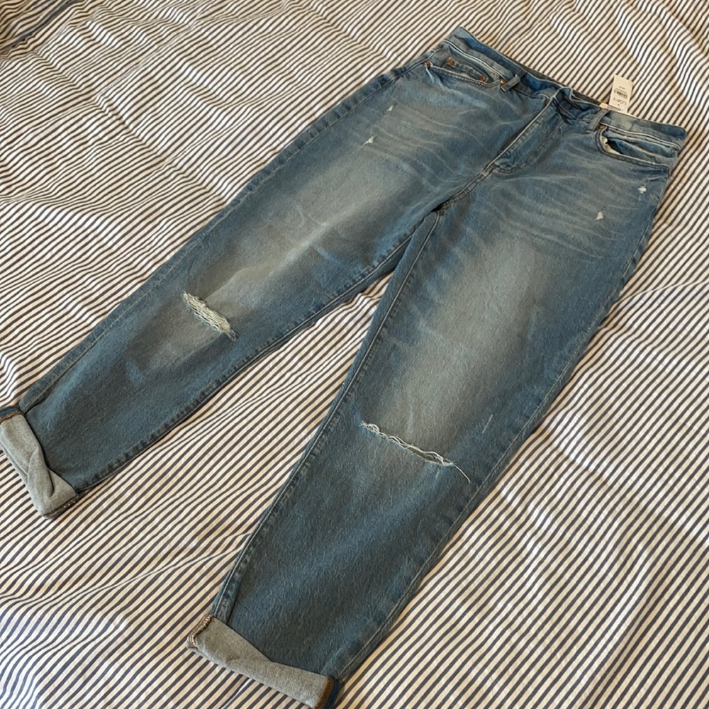 High Waist Distressed Girlfriend Jeans